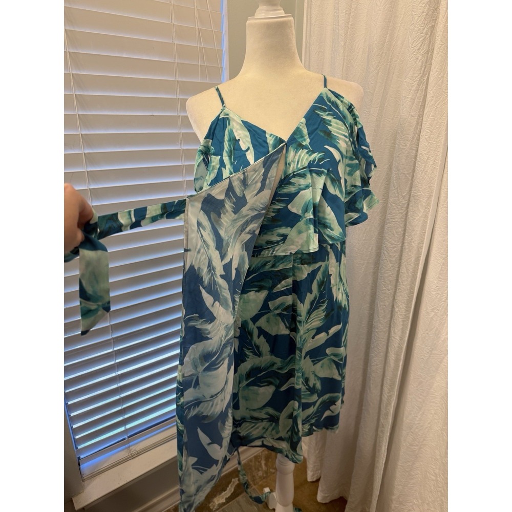 Gianni Bini Tropical Midi Wrap Dress Women Size Medium Aqua Summer Beach Cruise - Picture 11 of 16